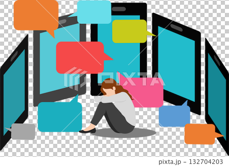 SNSのこわさのイラスト	 132704203