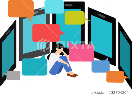 SNSのこわさのイラスト	 132704204