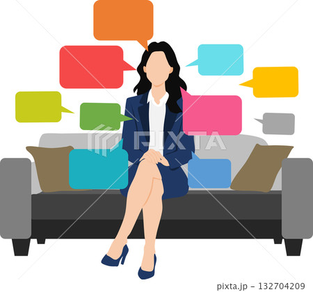 ソファに座るビジネスウーマンのイラスト	 132704209