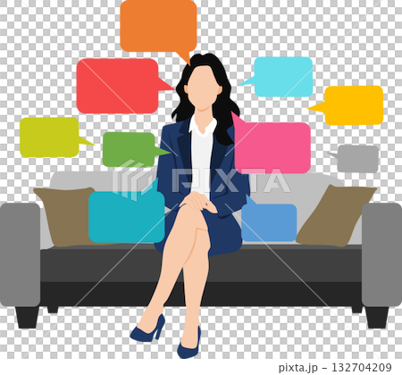 ソファに座るビジネスウーマンのイラスト	 132704209