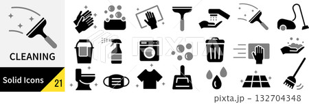 ベクターの清掃に関するシルエットアイコンセット ベクターの清掃に関するシルエットアイコンセット 132704348