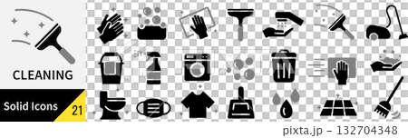 ベクターの清掃に関するシルエットアイコンセット ベクターの清掃に関するシルエットアイコンセット 132704348