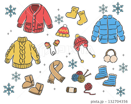 冬のファッションアイテム ベクター 冬のファッションアイテム ベクター 132704356