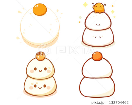 鏡餅のキャラクターイラストセット 132704462