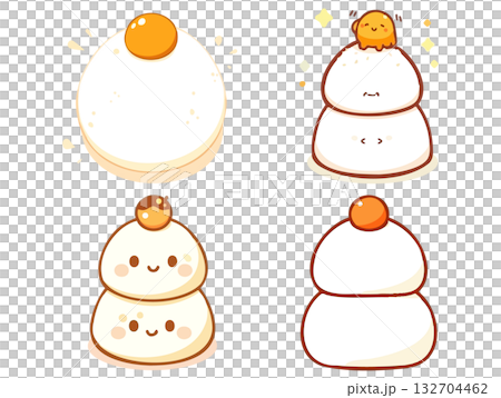 鏡餅のキャラクターイラストセット 132704462