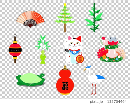 簡單可愛的新年插畫素材套裝 132704464