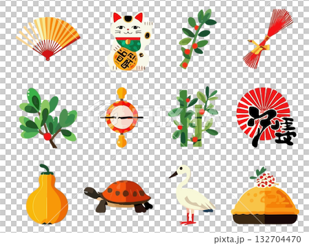 かわいいお正月のイラスト素材集 かわいいお正月のイラスト素材集 132704470