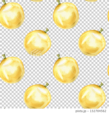 Tropical colorful seamless pattern with watercolor yellow passion fruit ripe illustration. Hand drawn summer exotic fruits background, juicy vegan food clipart for stationery, packing, textile design 132704562