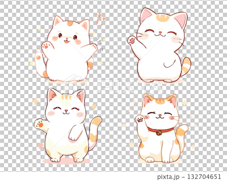 一組可愛的貓咪坐姿插畫。 一組可愛的貓咪坐姿插畫。 132704651