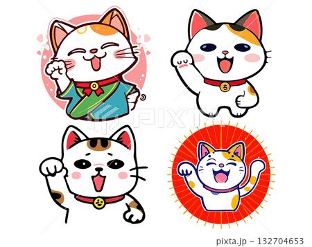 応援する、招き猫のかわいいイラストセット 132704653