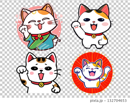 応援する、招き猫のかわいいイラストセット 132704653