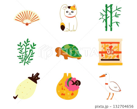 シンプルなお正月アイコンイラストセット シンプルなお正月アイコンイラストセット 132704656