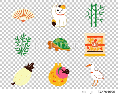 シンプルなお正月アイコンイラストセット シンプルなお正月アイコンイラストセット 132704656