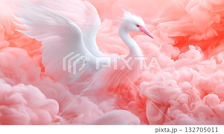Elegant White Bird With Pink Background Creating Ethereal Atmosphere in Dreamy Environment 132705011