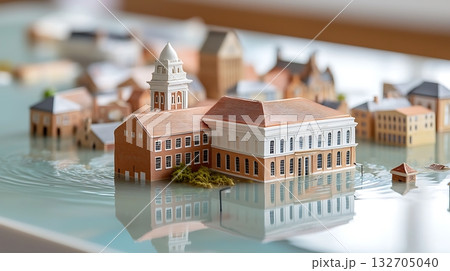 Detailed Model of Flooded Historic Building Surrounded by Water and Small Structures 132705040