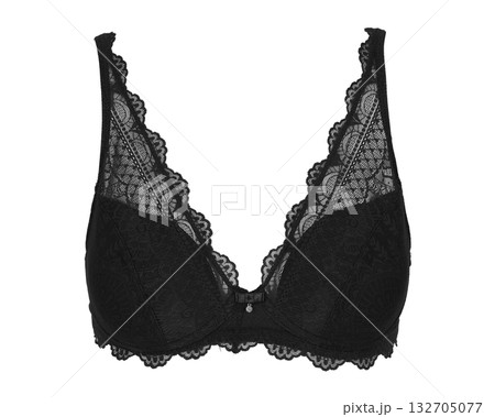 Black Lace Womans Bra on White Background Black Lace Womans Bra on White Background 132705077