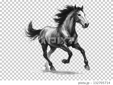 Horse ink painting silhouette New Year's card material 132705714