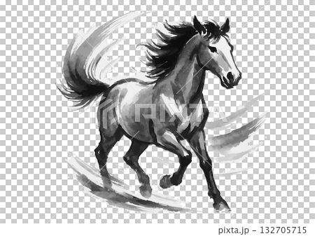 Horse ink painting silhouette New Year's card material set 132705715