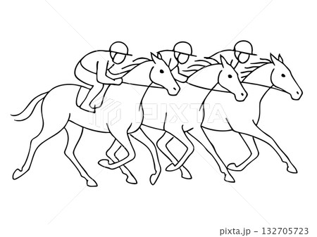 競争馬のシンプルな線画イラスト（2026年・年賀状素材） 132705723