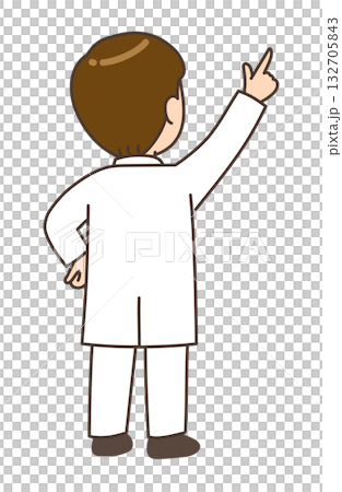 A male doctor from behind pointing diagonally upwards with his hands on his hips A male doctor from behind pointing diagonally upwards with his hands on his hips 132705843