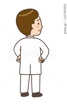 腰に手を当ててこちらを振り返る若い男性医師 腰に手を当ててこちらを振り返る若い男性医師 132705855