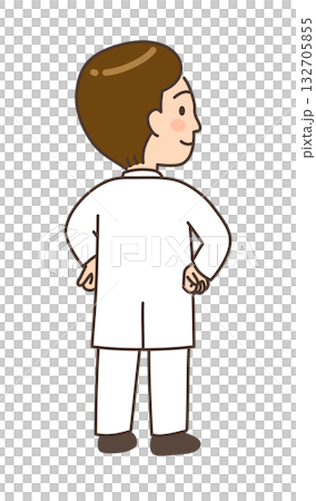 腰に手を当ててこちらを振り返る若い男性医師 腰に手を当ててこちらを振り返る若い男性医師 132705855