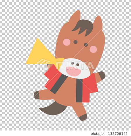 可愛的馬匹角色插畫，穿著法被，拿著擴音器跳躍 132706143