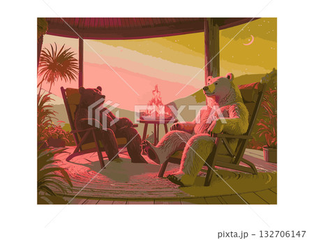 北欧風カフェでコーヒーを飲むくまの癒し時間 132706147