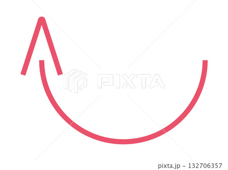 上昇・回転を示すピンク色の曲線矢印 上昇・回転を示すピンク色の曲線矢印 132706357