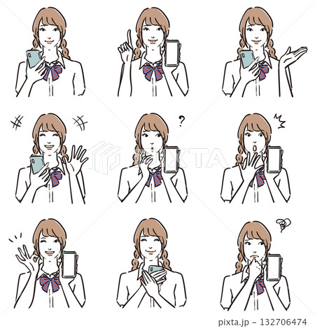女子高生の表情いろいろ　スマートフォン 132706474