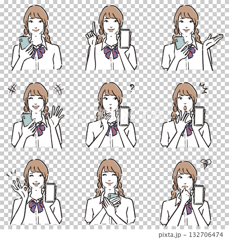 女子高生の表情いろいろ　スマートフォン 132706474