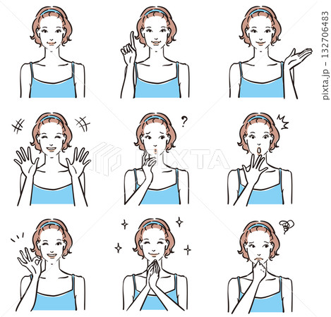 キャミソール姿の女性の表情いろいろ ノーマル1 キャミソール姿の女性の表情いろいろ ノーマル1 132706483