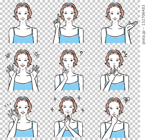 キャミソール姿の女性の表情いろいろ ノーマル1 キャミソール姿の女性の表情いろいろ ノーマル1 132706483