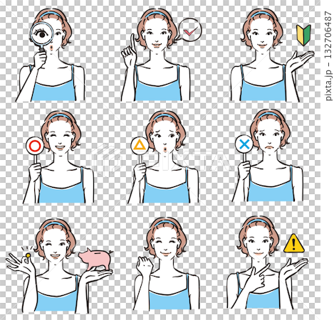 キャミソール姿の女性の表情いろいろ ノーマル3 キャミソール姿の女性の表情いろいろ ノーマル3 132706487