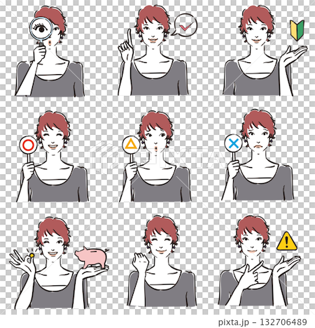 Various expressions of short-haired women: Normal 3 Various expressions of short-haired women: Normal 3 132706489