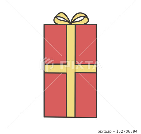 赤いクリスマスギフトボックスのイラスト（金リボン） 132706594