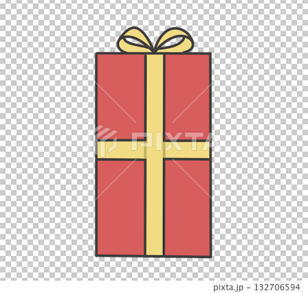 赤いクリスマスギフトボックスのイラスト（金リボン） 132706594