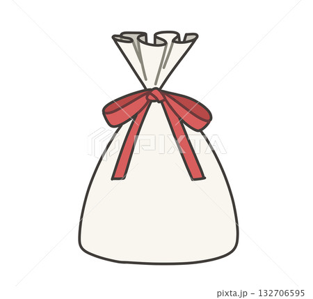 白いプレゼント袋のイラスト（赤リボン） 132706595