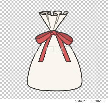 白いプレゼント袋のイラスト（赤リボン） 132706595
