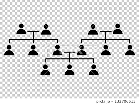 ファミリーツリー・家族の繋がりと世代を示す人物アイコンと線で表した家系図 132706613
