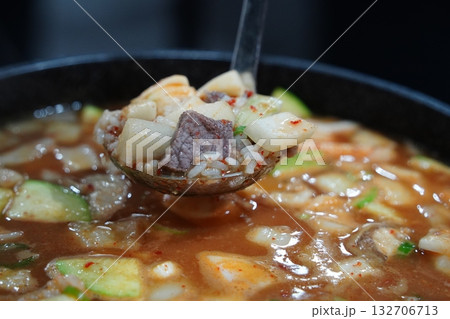 Hearty Korean Soybean Paste Stew with Rice, Tofu, and Vegetables Hearty Korean Soybean Paste Stew with Rice, Tofu, and Vegetables 132706713