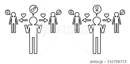 両性に向けられた愛とセクシュアリティの表現・男女のバイセクシュアルを示すアイコンセット 両性に向けられた愛とセクシュアリティの表現・男女のバイセクシュアルを示すアイコンセット 132706715