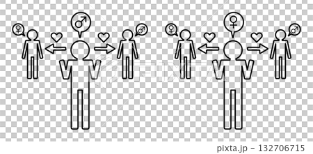 両性に向けられた愛とセクシュアリティの表現・男女のバイセクシュアルを示すアイコンセット 両性に向けられた愛とセクシュアリティの表現・男女のバイセクシュアルを示すアイコンセット 132706715