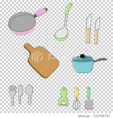 Illustration set of cute kitchen tools 132706743