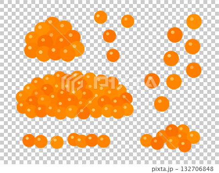 一組精美的海鮮食材扁平化插畫，包括擺放漂亮的橙色鮭魚籽。 132706848