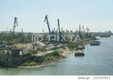 Cargo Cranes at Danube River Port in Ruse Cargo Cranes at Danube River Port in Ruse 132707053