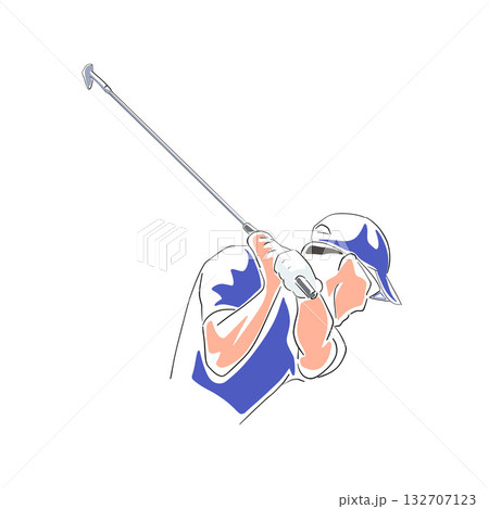 Golf player, isolated flat design vector illustration. Line art golfer, golf swing clip art 132707123
