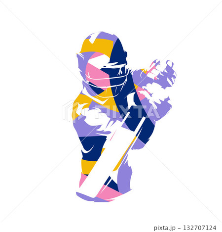 Cricket batter, abstract isolated vector illustration, team sport athlete Cricket batter, abstract isolated vector illustration, team sport athlete 132707124