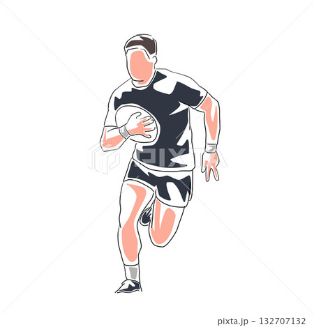 Rugby player running with ball, isolated flat design vector illustration. Line art sports illustration 132707132