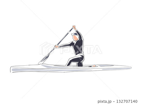 Speed canoeing, water sport line art isolated vector illustration 132707140